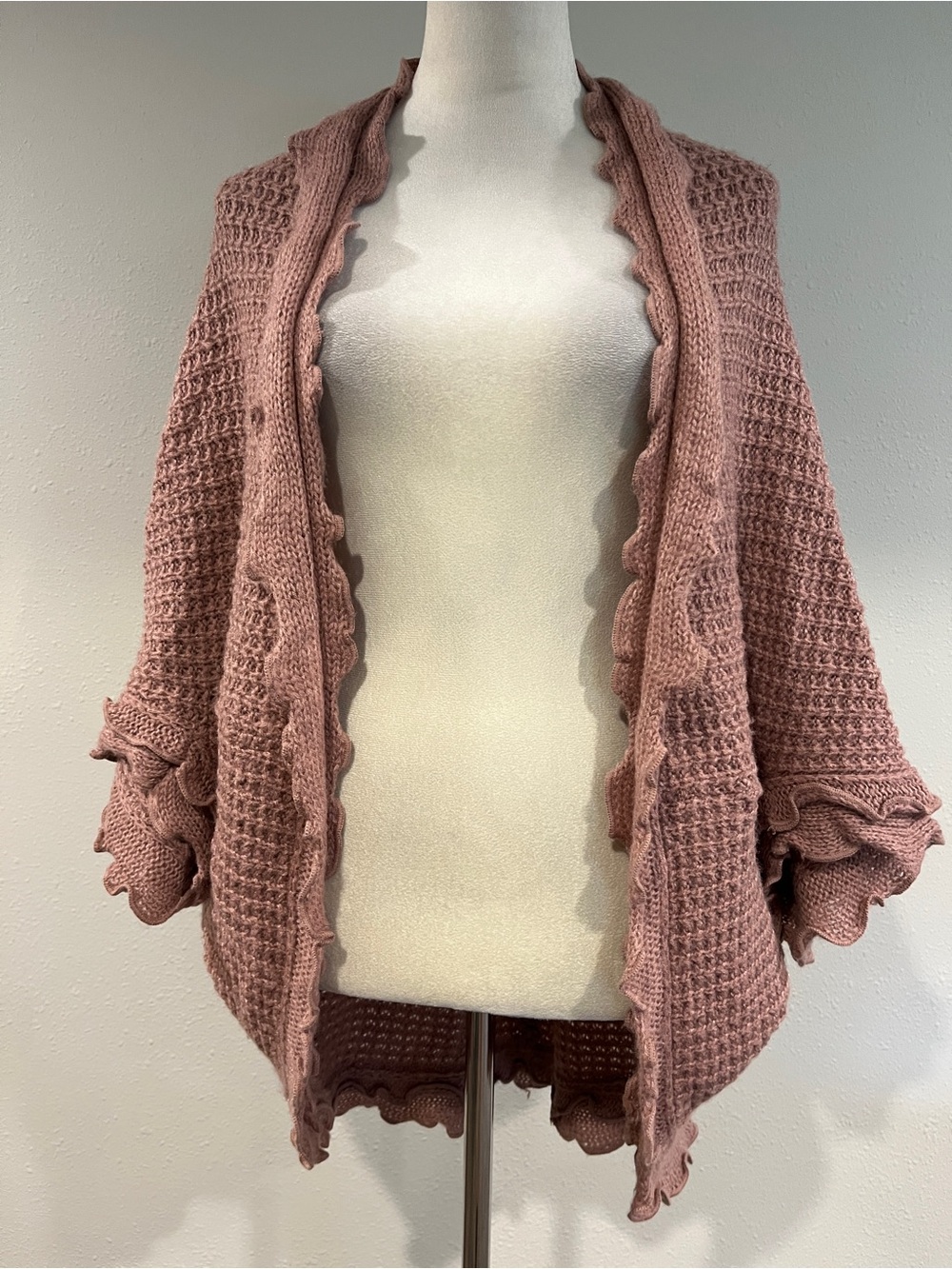Anthropology Month oversized Scallop-Edge Open Cardigan Sweater - Dusty Rose